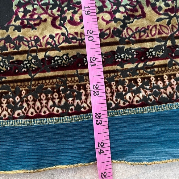 [XL]Tribal Teal and Black Burnt Velvet Mesh Women's LS Floral Blouse - Picture 7 of 7